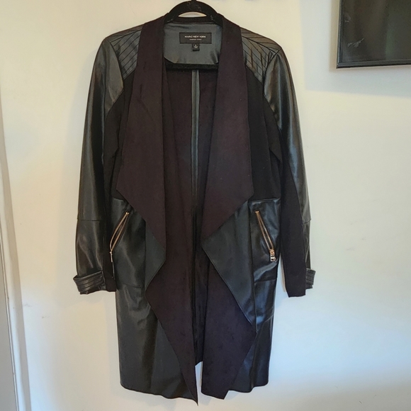 Black Faux Leather and Suade Cardigan Jacket/Coat - Picture 1 of 7